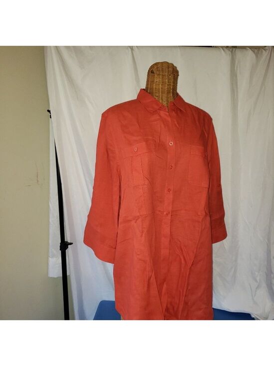 Chico's Tops - Chico's Coral/Orange Linen Button Down Shirt Size 2